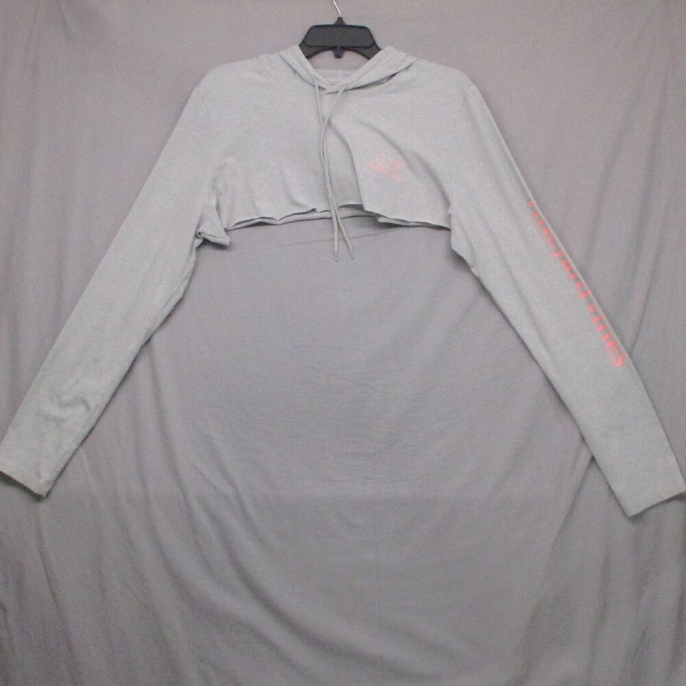 Vineyard Vines Graphic Print DIY Cropped Hooded Shirt Long Sleeve Gray Women XL